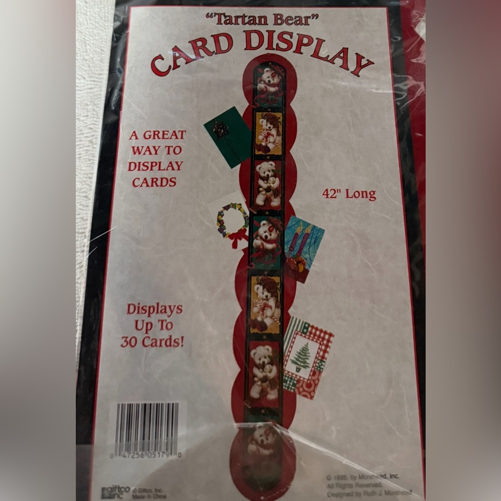 🎄 Vintage “Tartan Bear” Christmas Card Display – Holds Up to 30 Cards – 42” Long